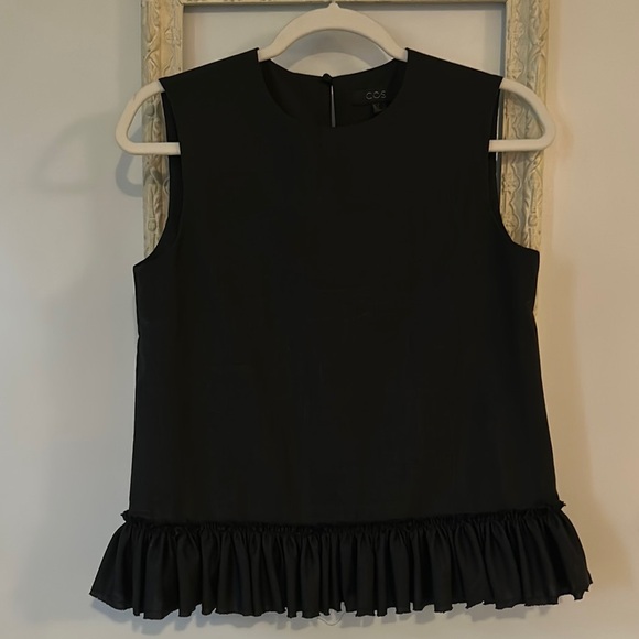 COS | Elegant Wool Black Ruffle Hem Blouse - Picture 2 of 15